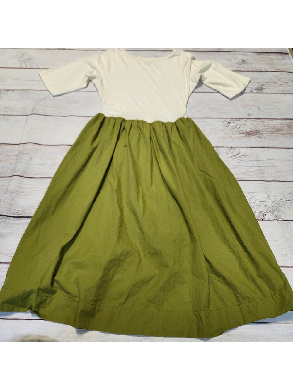 Free People Two-Tone Midi Dress with Olive Green Skirt and Ivory Top Size Small